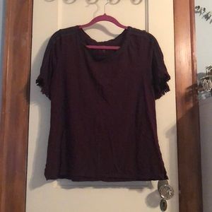 Maroon Embroidered Fringed Tee